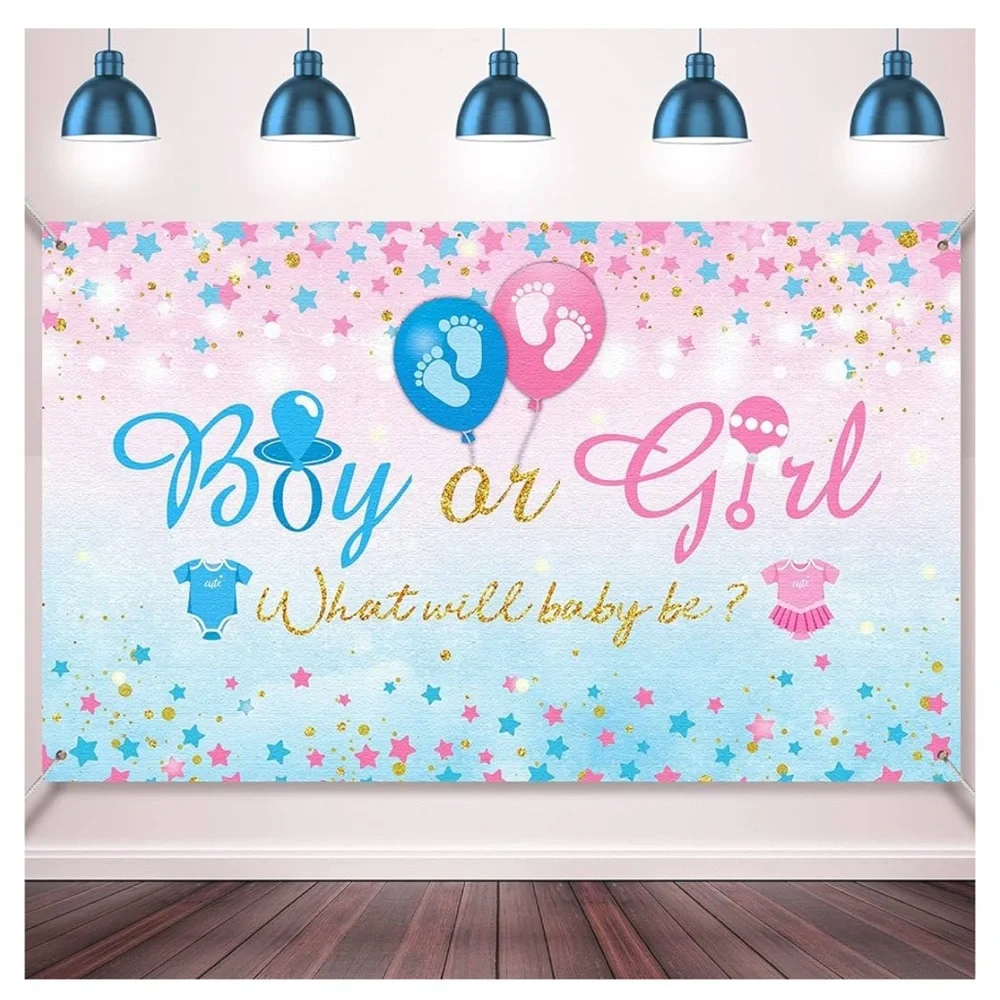 Gender Reveal Boy Or Girl Photo Banner & balloon kit 3 x 5,